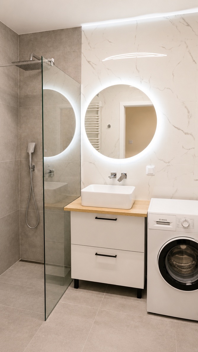 Bathroom with new fittings in the Ursus apartment