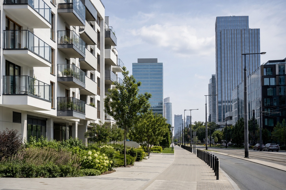 Modern Warsaw residential district near office buildings, suitable for corporate tenants