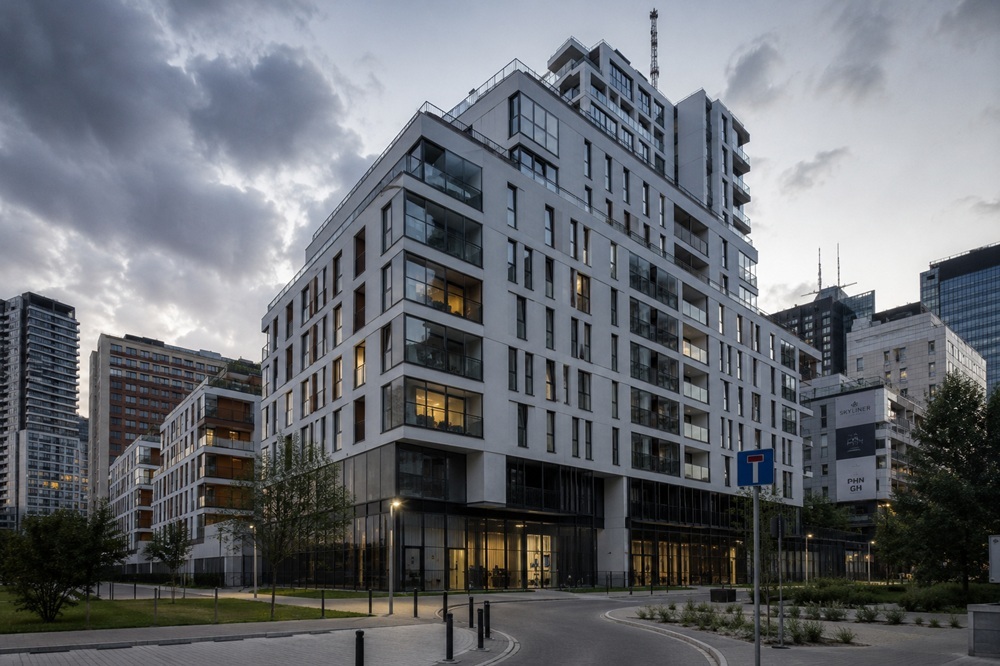 Modern residential building in Warsaw Wola district — new-build apartment investment for foreign buyers
