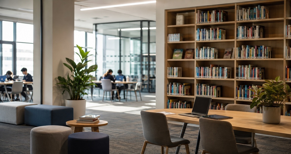 Modern school library and learning lab at an international school in Warsaw