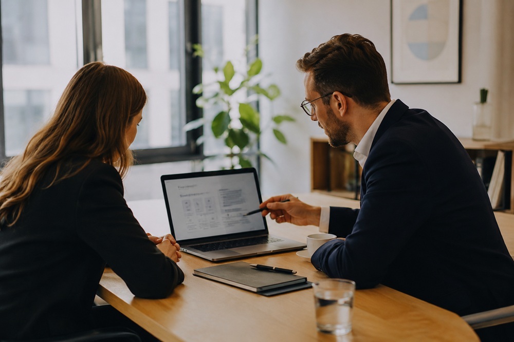 Property buying consultation with a Warsaw-based advisor, reviewing the purchase process
