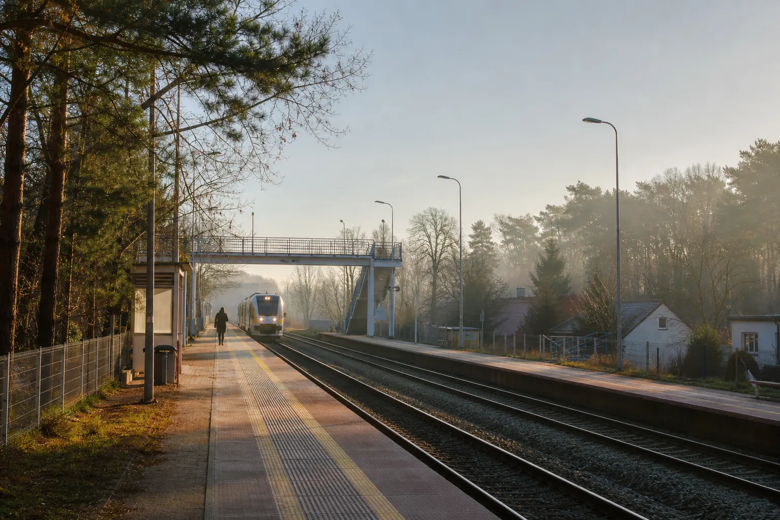 Commuter rail platform in the greener northern part of Warsaw Białołęka
