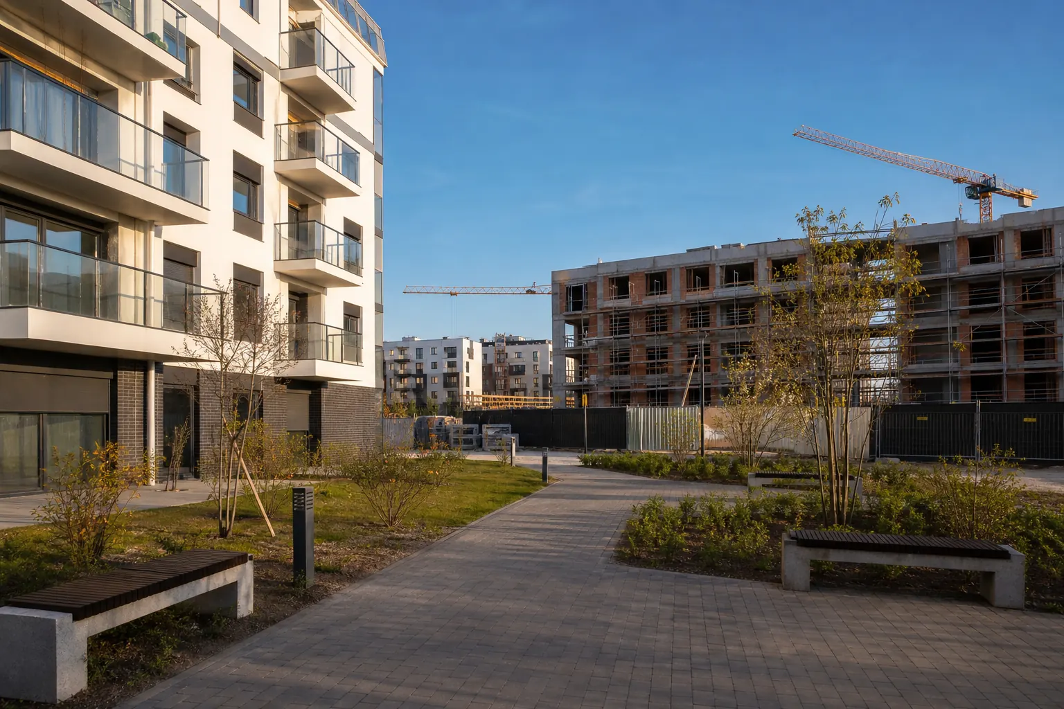 Completed and under-construction apartment buildings in Warsaw Białołęka
