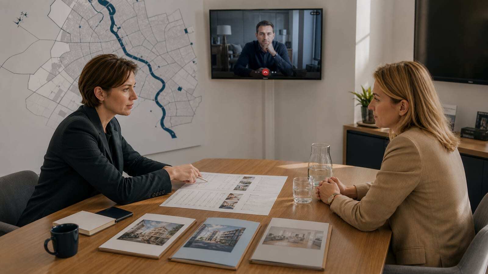 Buyer's representative negotiating property terms with a seller's agent for an overseas client