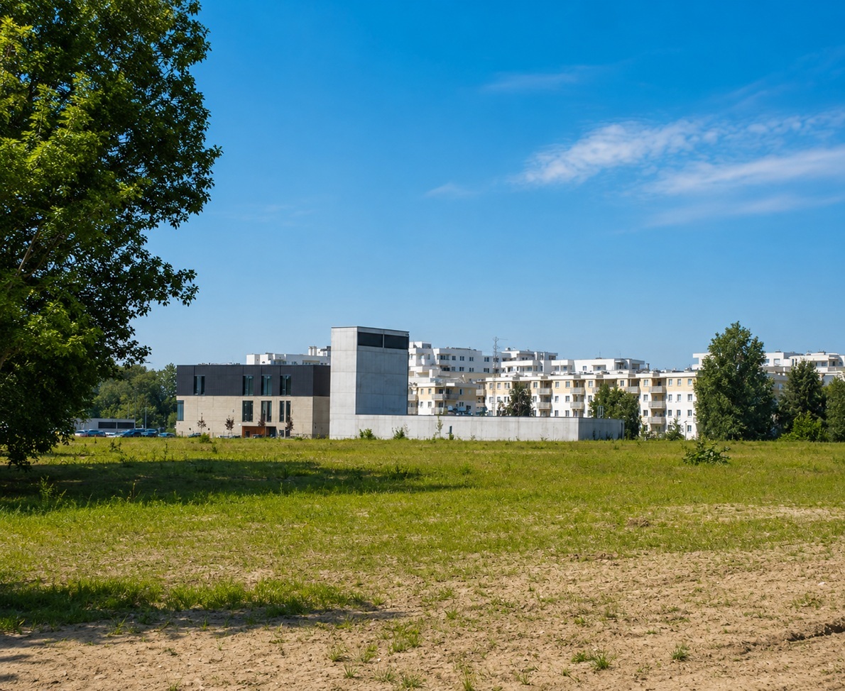 Landscaped green area in Ursynów, Warsaw, showing the district's characteristic wide open spaces
