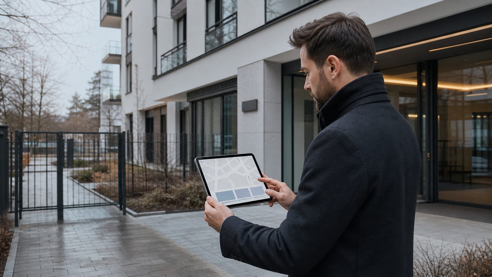 Buyer-side professional checking a Warsaw property's title and cadastral position