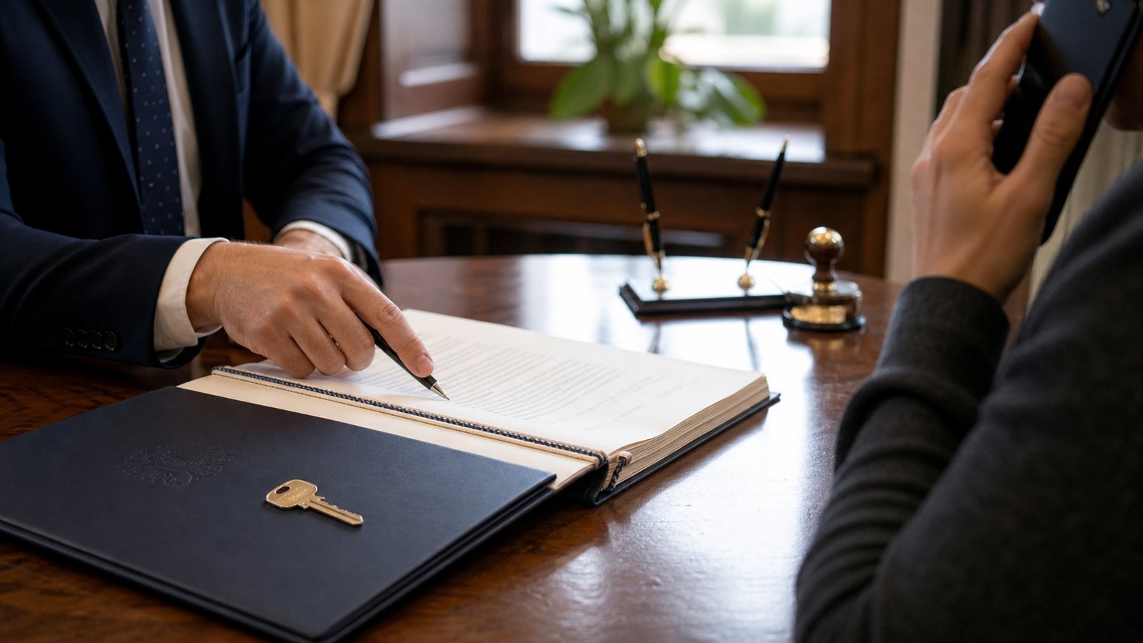 Buyer verifying property payment details during a Polish notarial transaction