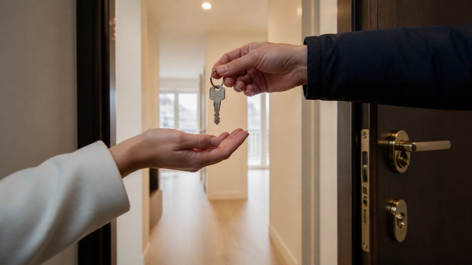 Key transfer at the entrance to a separately owned apartment in Warsaw