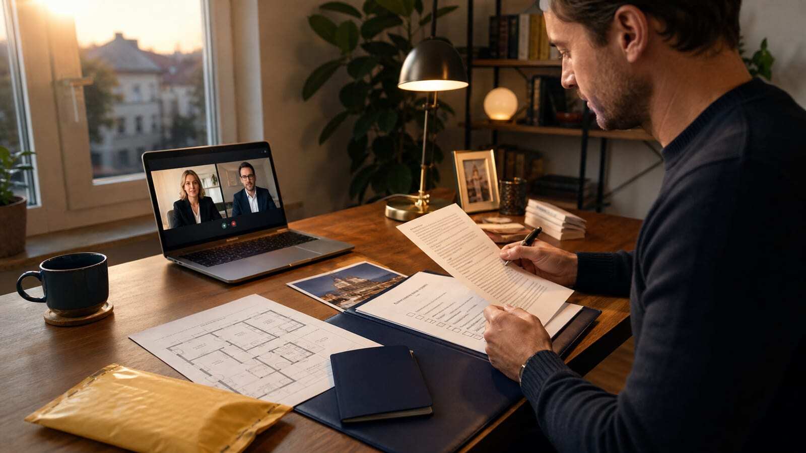 Overseas buyer checking a Warsaw property power of attorney with a Polish legal team