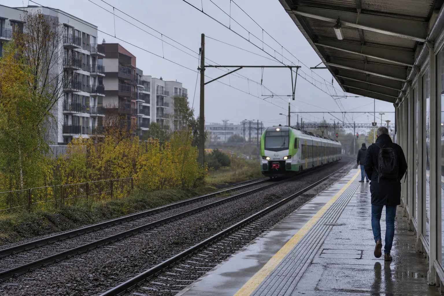 Commuter railway platform serving residential Ursus in Warsaw