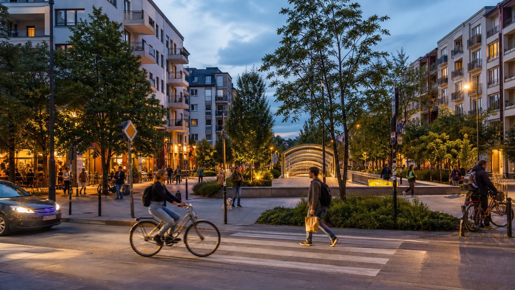 Well-lit lived-in Warsaw residential micro-location with active services and public transport