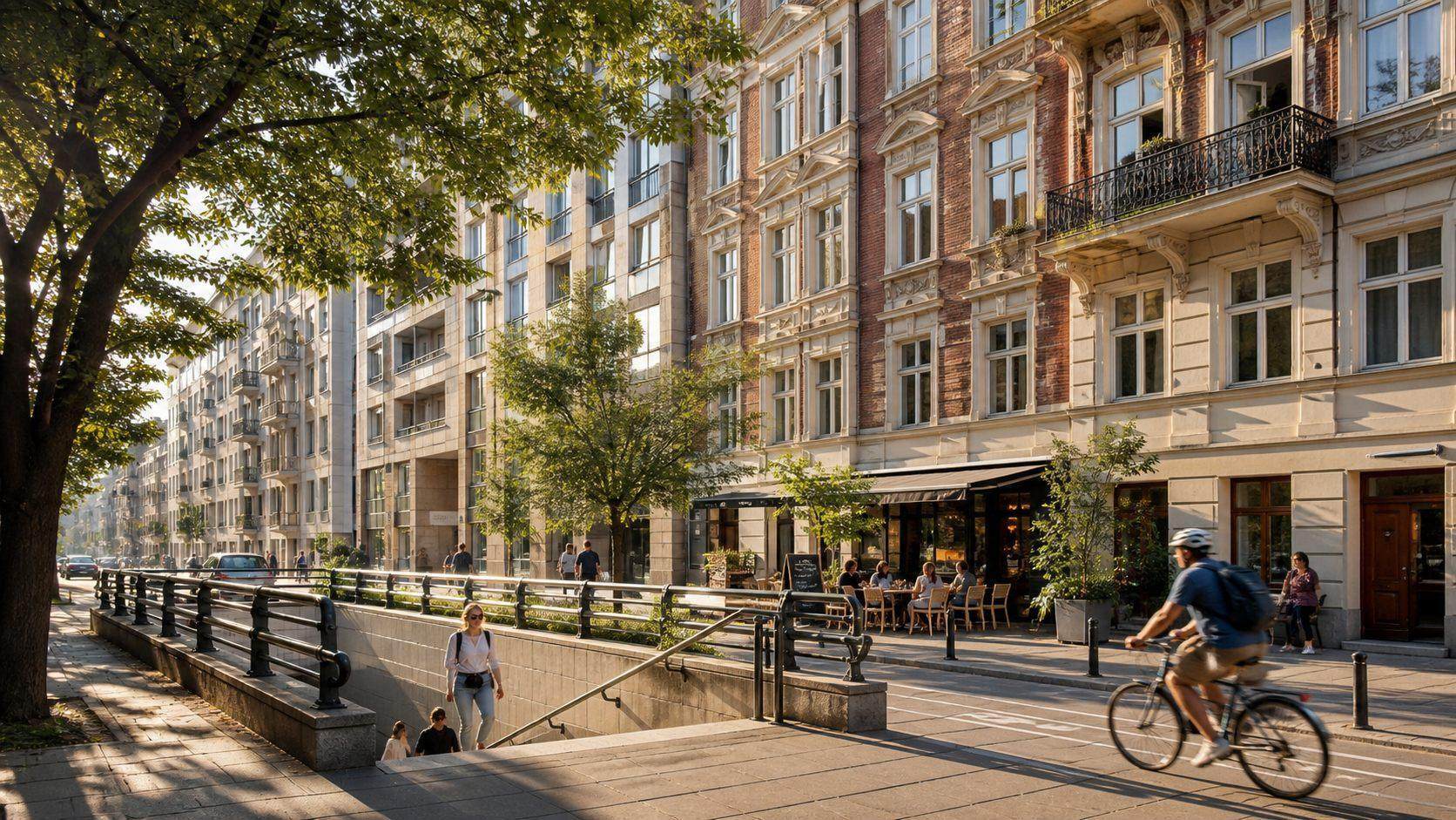 Established and contemporary residential buildings in Warsaw Powiśle near daily services and transport