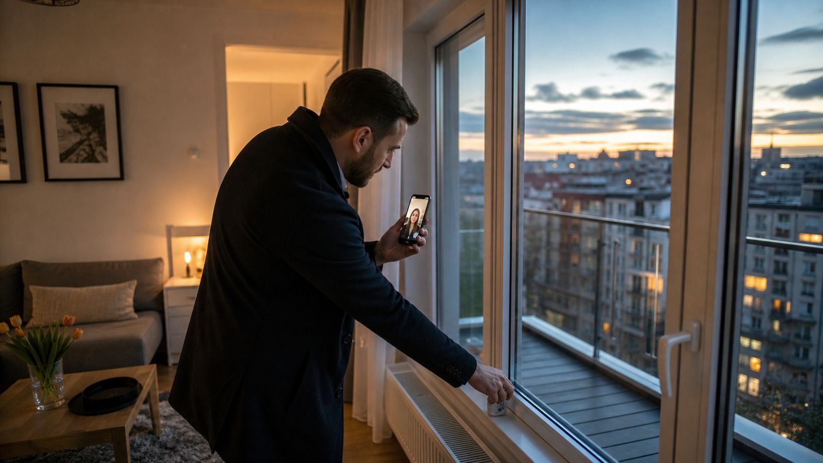 Local Warsaw property manager conducting a live remote apartment inspection for an overseas owner