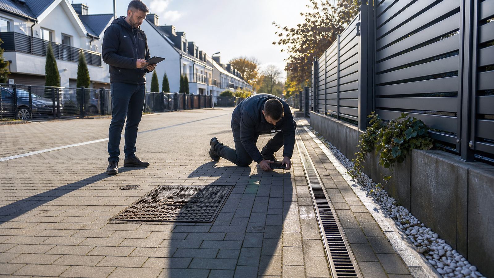 Inspection of private access, utility covers and drainage beside Wesoła row houses
