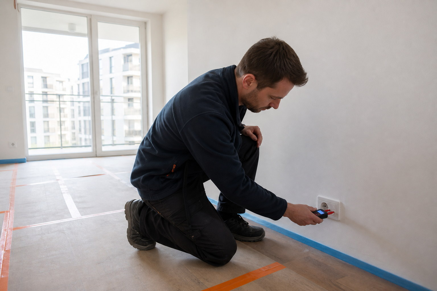 Electrical inspection in an older Warsaw apartment before renovation