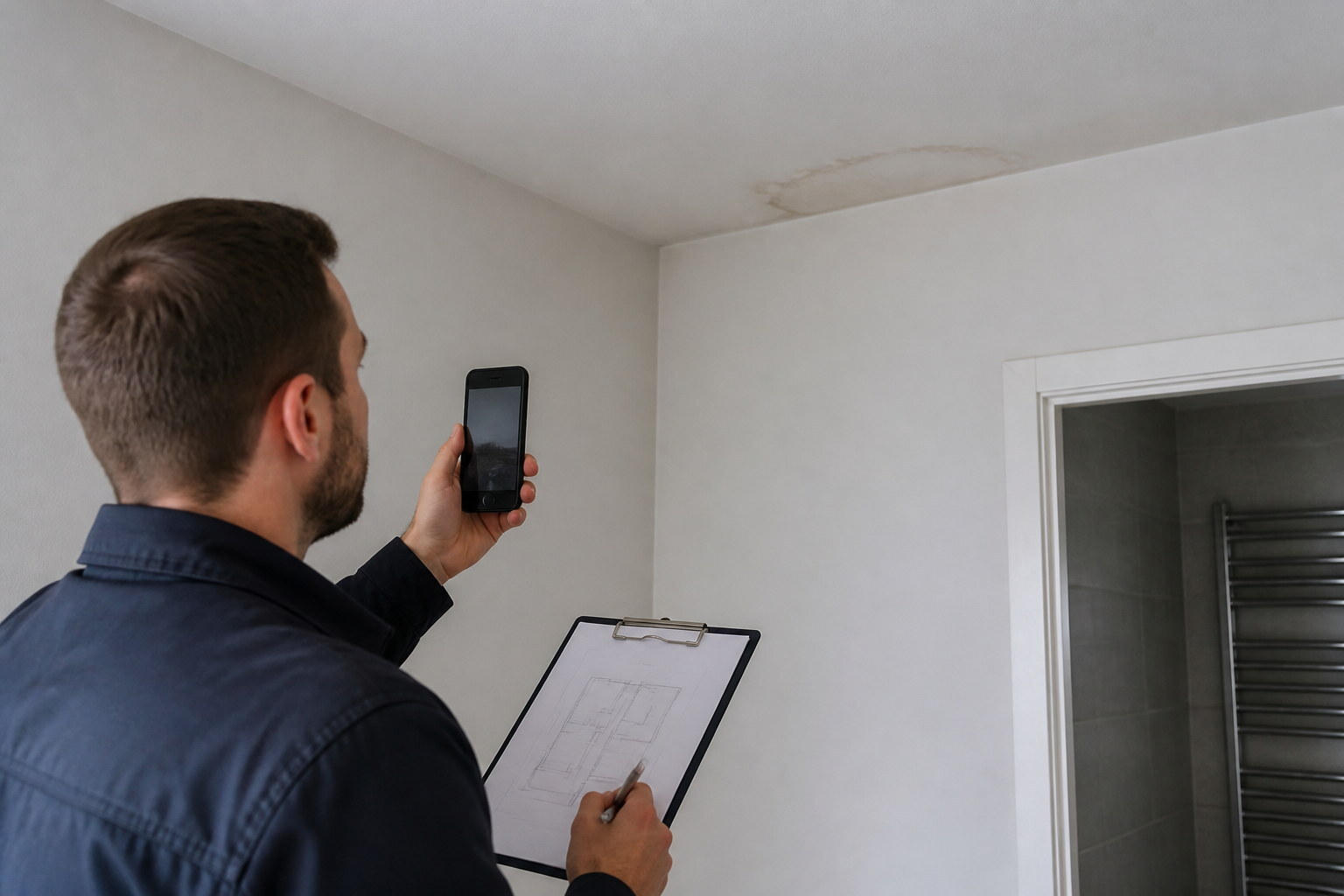 Water damage evidence documented during a Warsaw apartment inspection