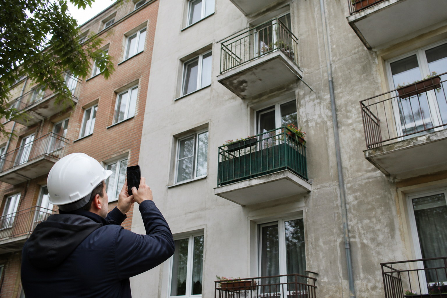 Inspection of the façade and balconies of a Warsaw apartment building