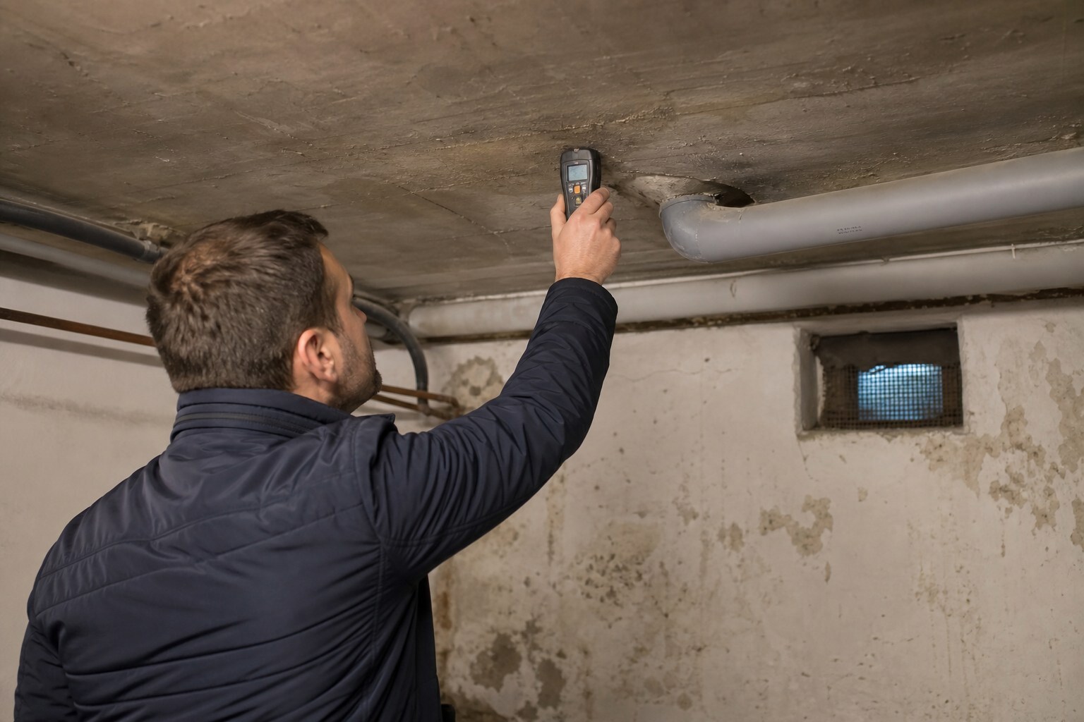 Moisture inspection in the basement below a ground-floor Warsaw apartment
