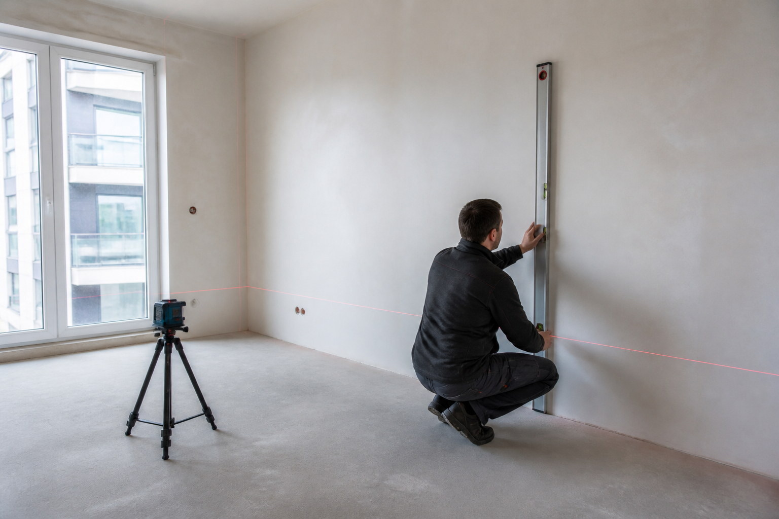 Laser measurement used to verify the usable geometry of a compact Warsaw apartment