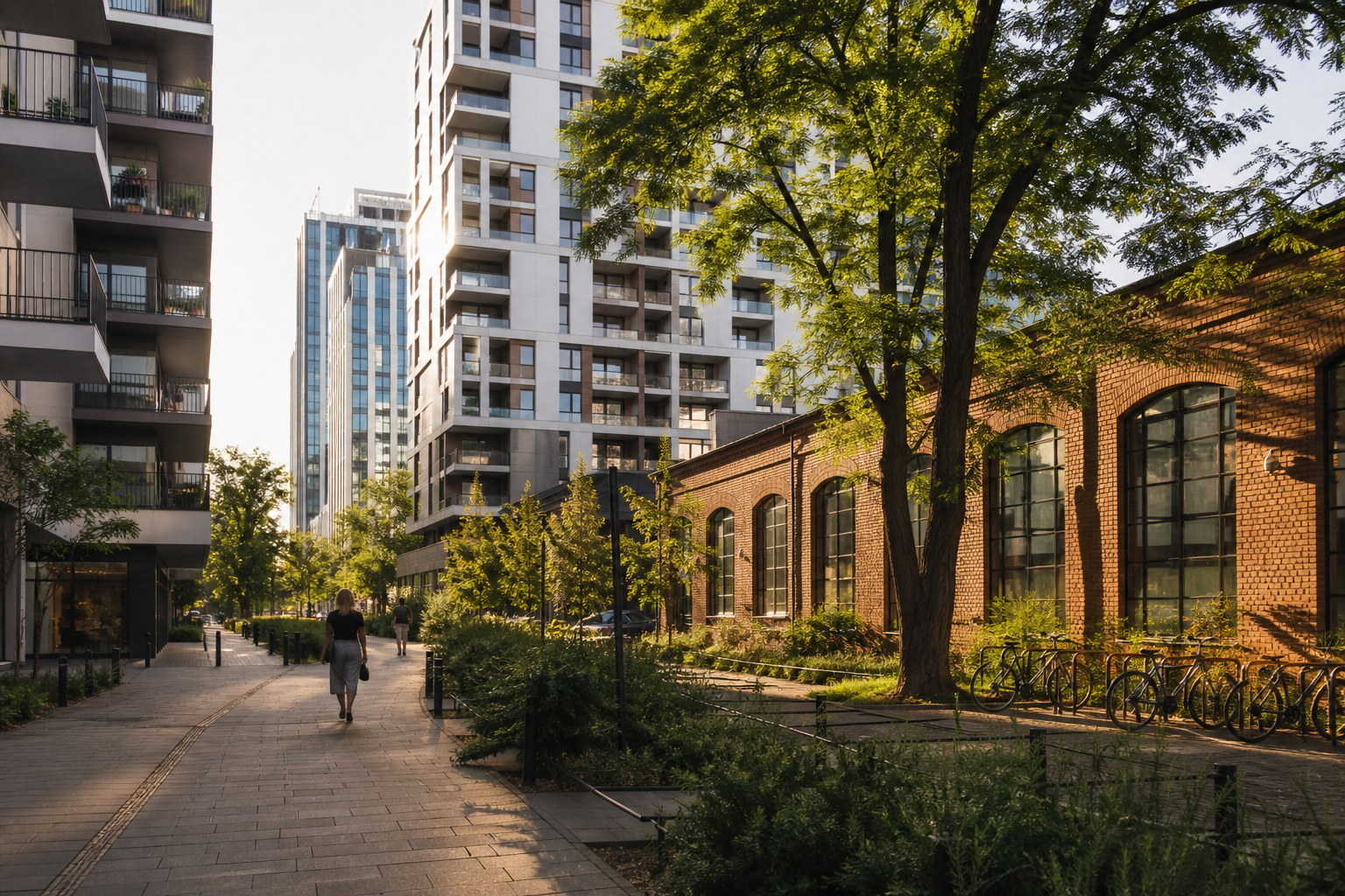 New residential buildings close to metro and tram routes in Warsaw Wola