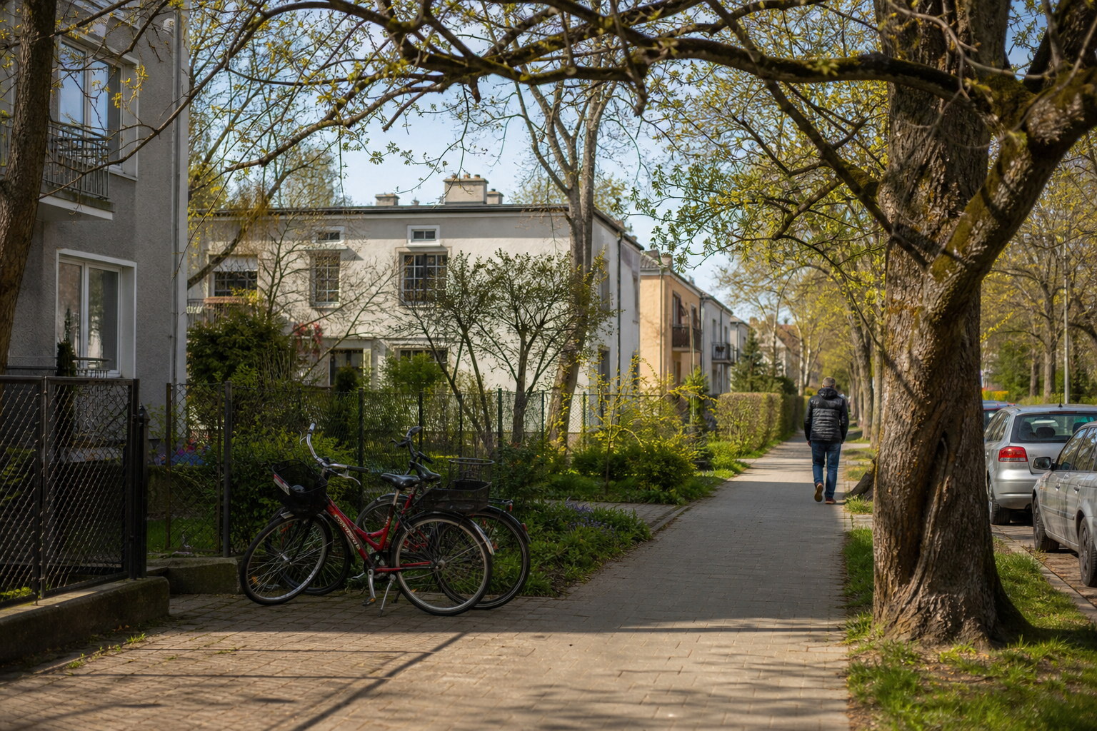 Green residential area close to metro and tram routes in Warsaw Żoliborz